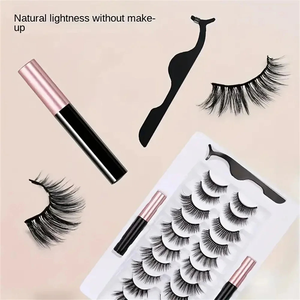 12 pairs of magnetic false eyelash sets, with eyeliner, natural makeup effect, reusable, curling magnetic eyelash sets