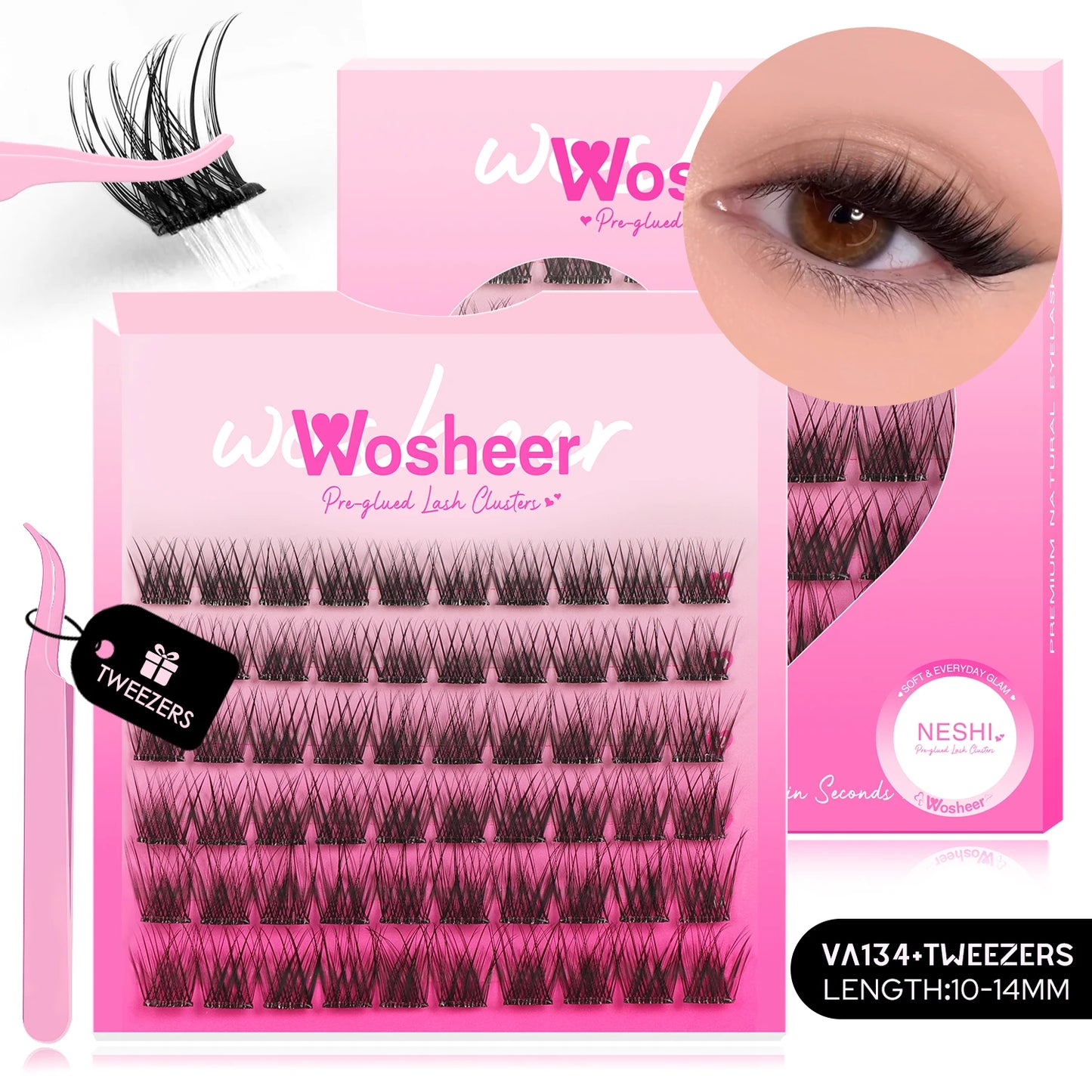WOSHEER Self Adhesive Eyelashes Clusters Kit Lash Clusters DIY Eyelashes Pre Glued Reusable No Glue Needed No Remover No residue