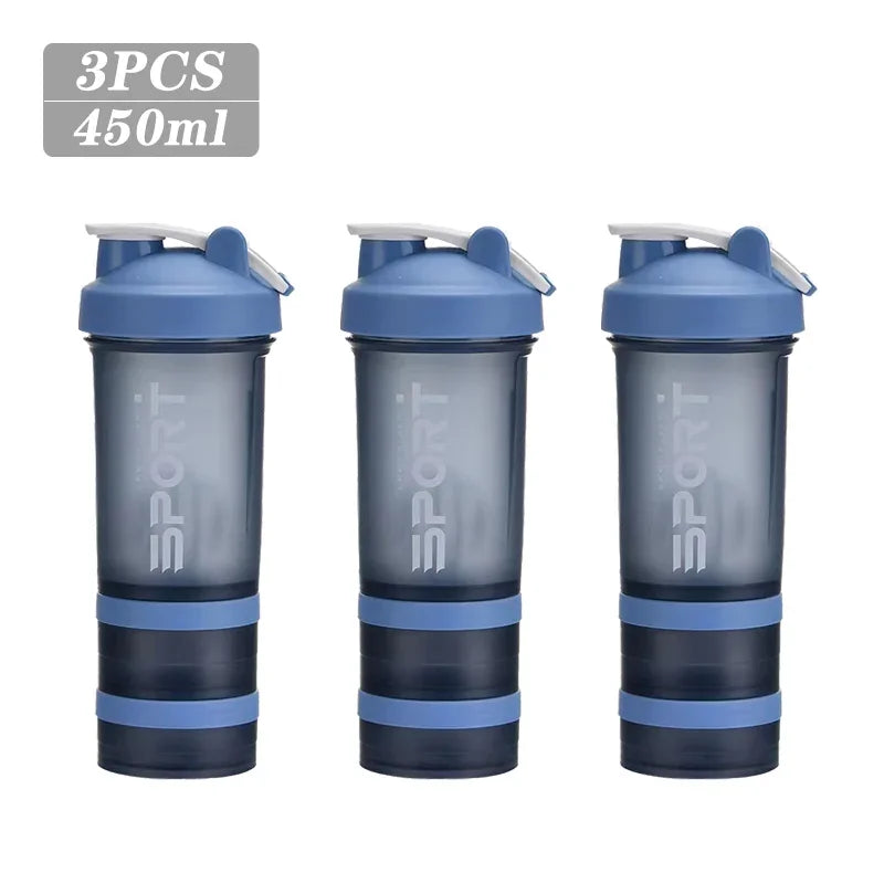 1-5PCS 500ML 3-Layer Sports Water Bottle Portable Leak-Proof Protein Shaker Cup for Outdoor Travel and Fitness Drinks