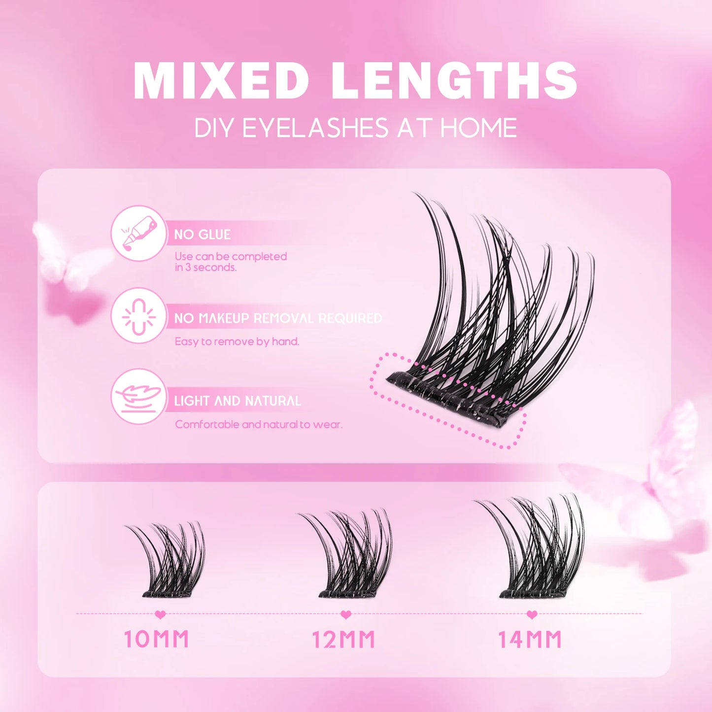 WOSHEER Self Adhesive Eyelashes Clusters Kit Lash Clusters DIY Eyelashes Pre Glued Reusable No Glue Needed No Remover No residue