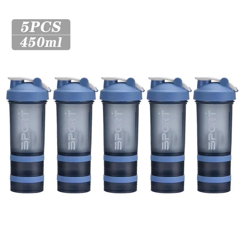 1-5PCS 500ML 3-Layer Sports Water Bottle Portable Leak-Proof Protein Shaker Cup for Outdoor Travel and Fitness Drinks