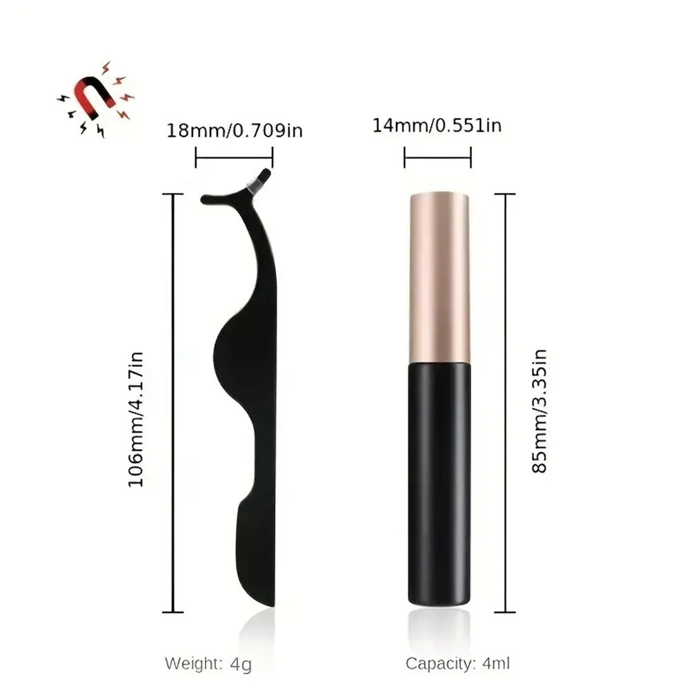 12 pairs of magnetic false eyelash sets, with eyeliner, natural makeup effect, reusable, curling magnetic eyelash sets