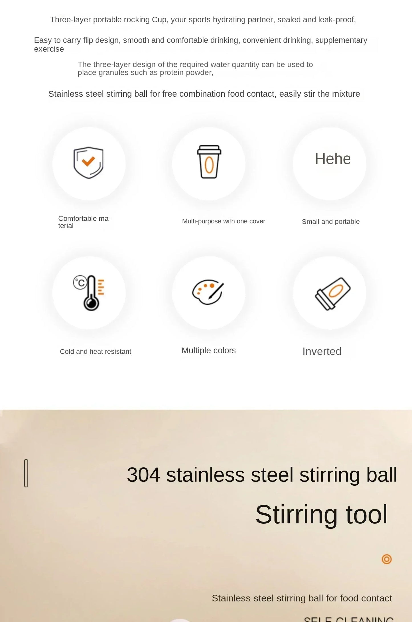 1-5PCS 500ML 3-Layer Sports Water Bottle Portable Leak-Proof Protein Shaker Cup for Outdoor Travel and Fitness Drinks