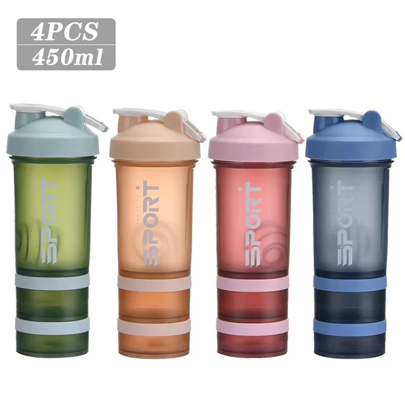 1-5PCS 500ML 3-Layer Sports Water Bottle Portable Leak-Proof Protein Shaker Cup for Outdoor Travel and Fitness Drinks
