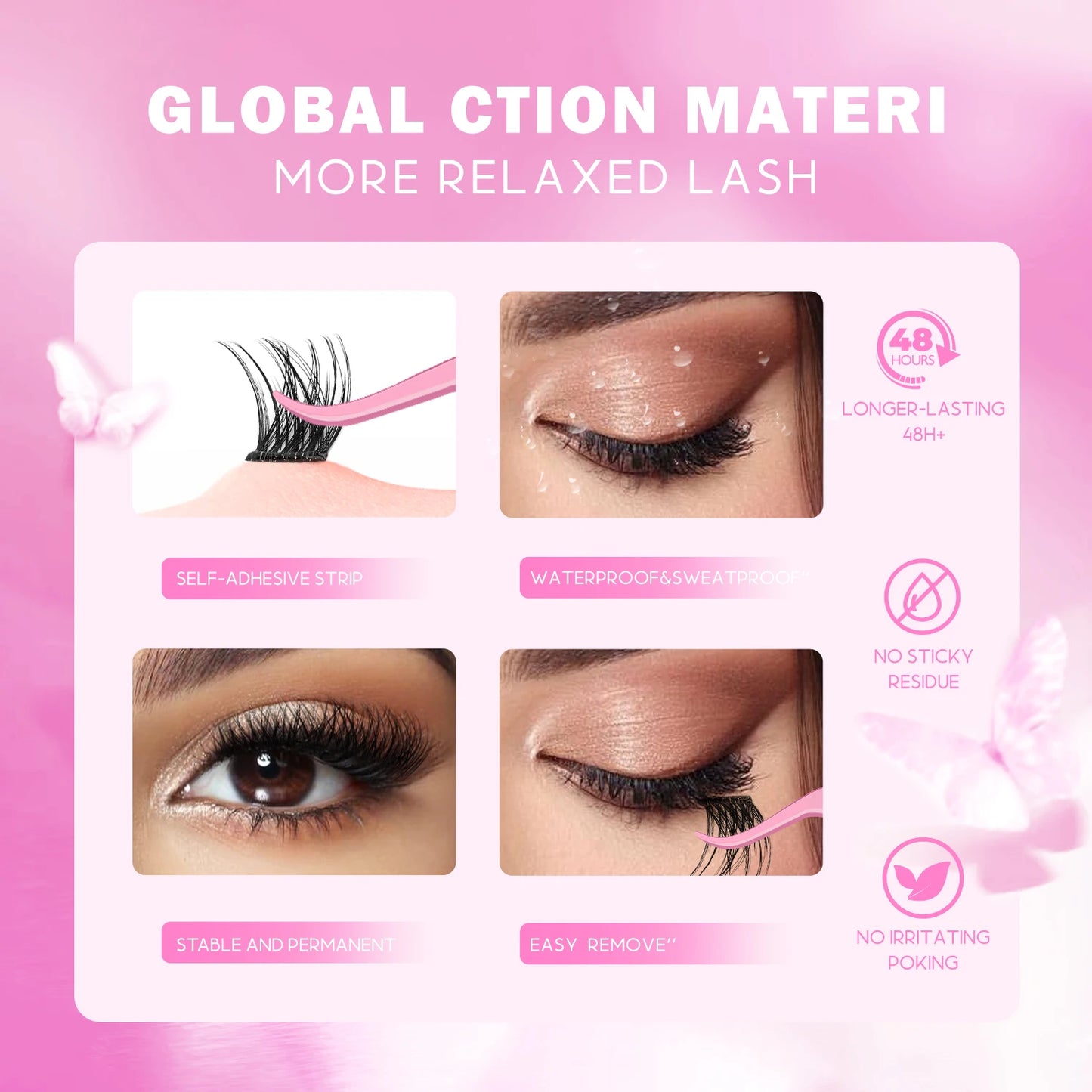 WOSHEER Self Adhesive Eyelashes Clusters Kit Lash Clusters DIY Eyelashes Pre Glued Reusable No Glue Needed No Remover No residue