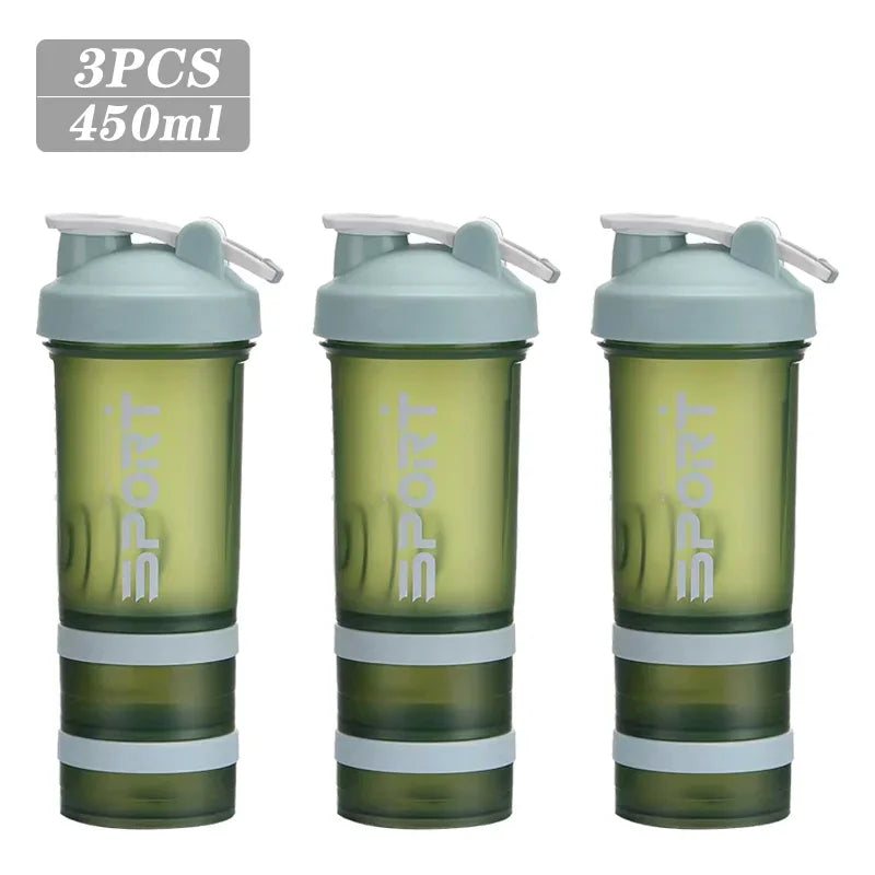 1-5PCS 500ML 3-Layer Sports Water Bottle Portable Leak-Proof Protein Shaker Cup for Outdoor Travel and Fitness Drinks