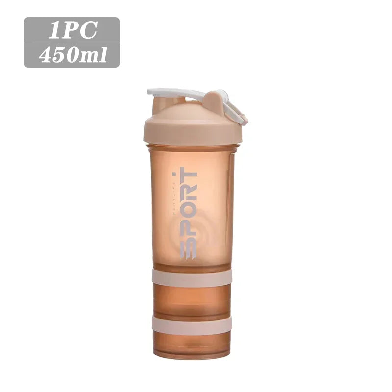 1-5PCS 500ML 3-Layer Sports Water Bottle Portable Leak-Proof Protein Shaker Cup for Outdoor Travel and Fitness Drinks
