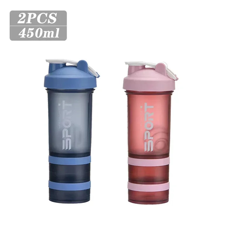 1-5PCS 500ML 3-Layer Sports Water Bottle Portable Leak-Proof Protein Shaker Cup for Outdoor Travel and Fitness Drinks