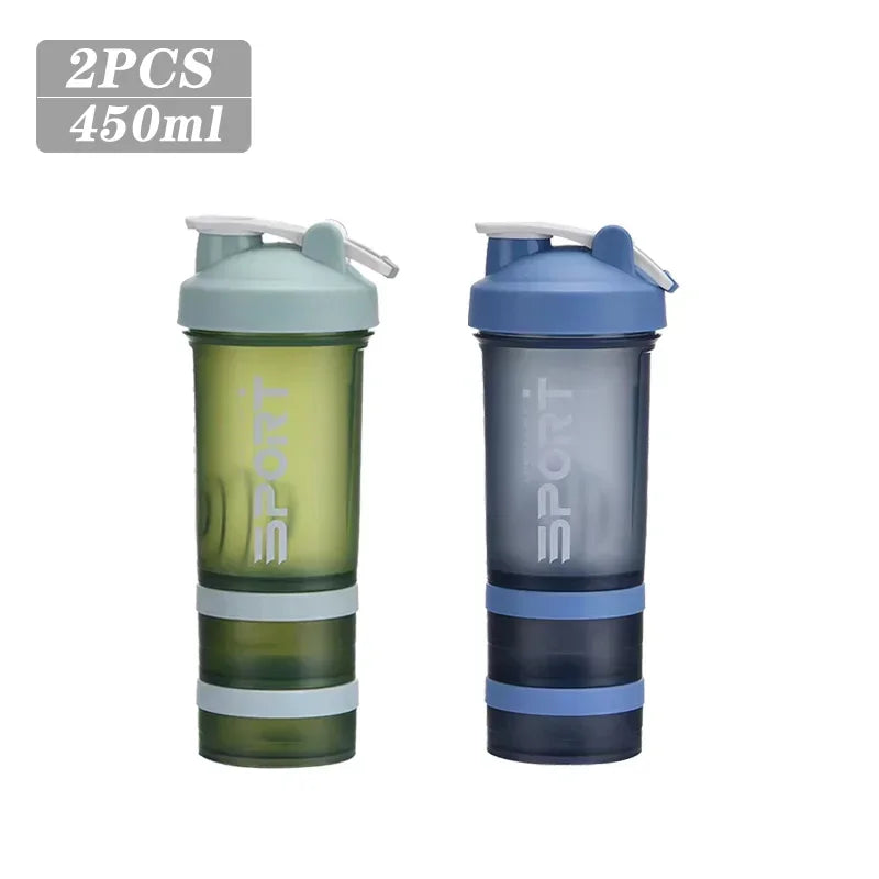 1-5PCS 500ML 3-Layer Sports Water Bottle Portable Leak-Proof Protein Shaker Cup for Outdoor Travel and Fitness Drinks
