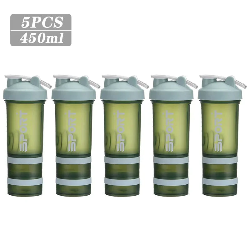 1-5PCS 500ML 3-Layer Sports Water Bottle Portable Leak-Proof Protein Shaker Cup for Outdoor Travel and Fitness Drinks
