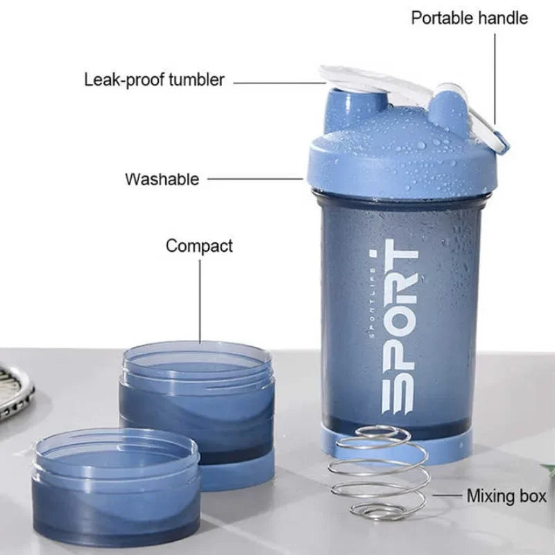 1-5PCS 500ML 3-Layer Sports Water Bottle Portable Leak-Proof Protein Shaker Cup for Outdoor Travel and Fitness Drinks