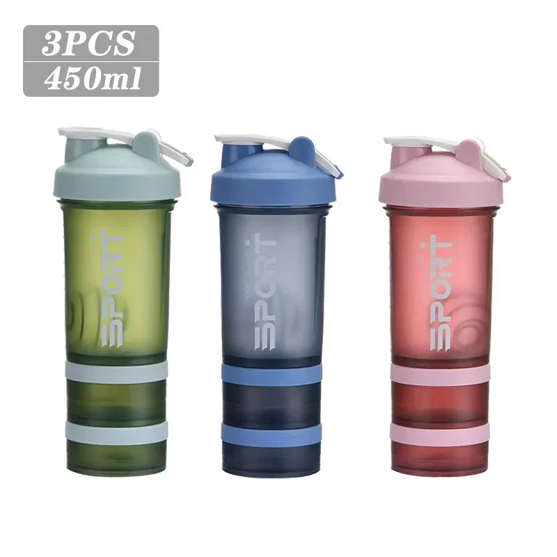 1-5PCS 500ML 3-Layer Sports Water Bottle Portable Leak-Proof Protein Shaker Cup for Outdoor Travel and Fitness Drinks