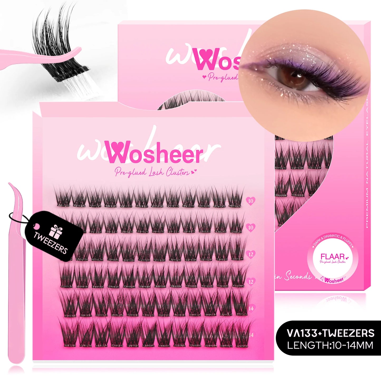 WOSHEER Self Adhesive Eyelashes Clusters Kit Lash Clusters DIY Eyelashes Pre Glued Reusable No Glue Needed No Remover No residue