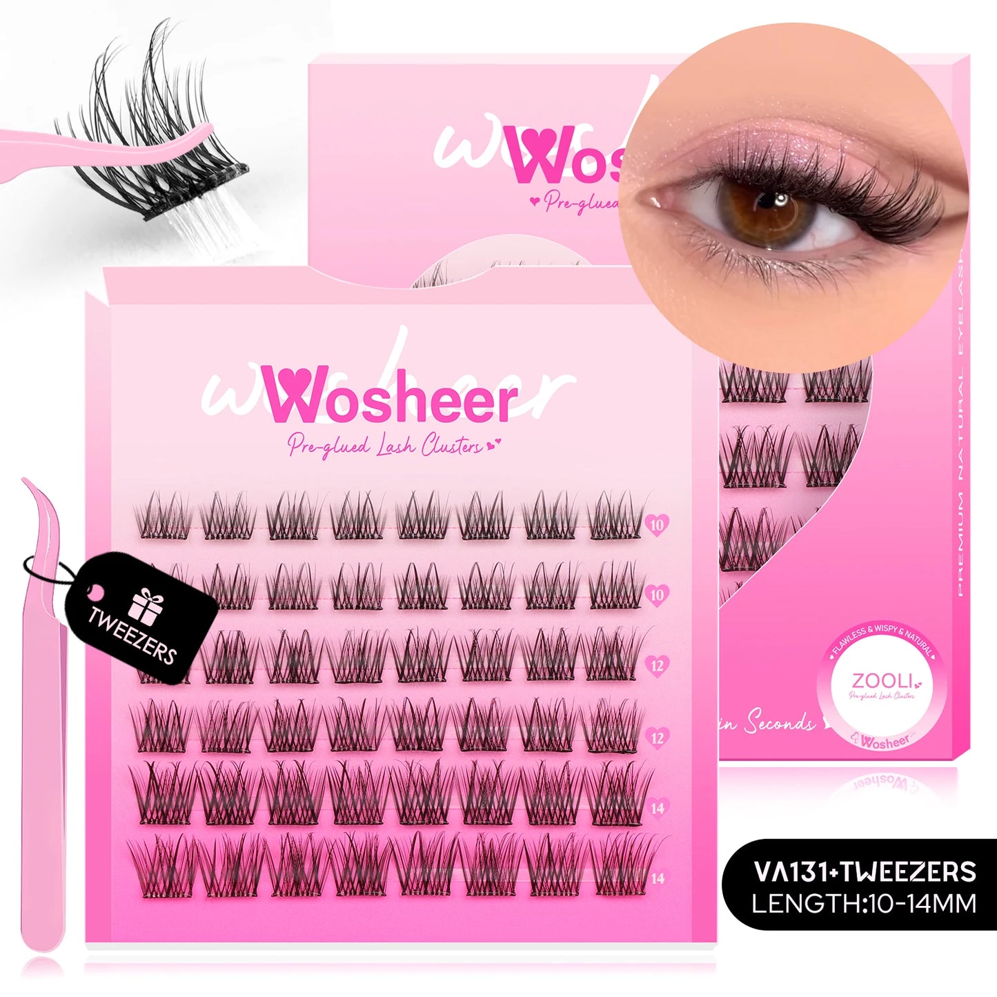 WOSHEER Self Adhesive Eyelashes Clusters Kit Lash Clusters DIY Eyelashes Pre Glued Reusable No Glue Needed No Remover No residue