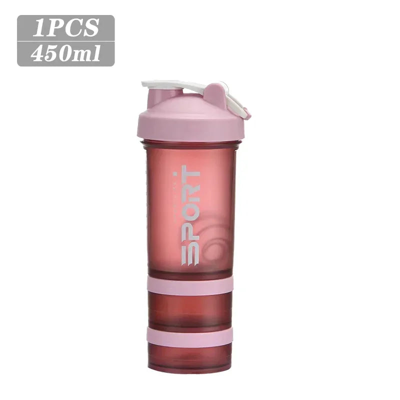 1-5PCS 500ML 3-Layer Sports Water Bottle Portable Leak-Proof Protein Shaker Cup for Outdoor Travel and Fitness Drinks
