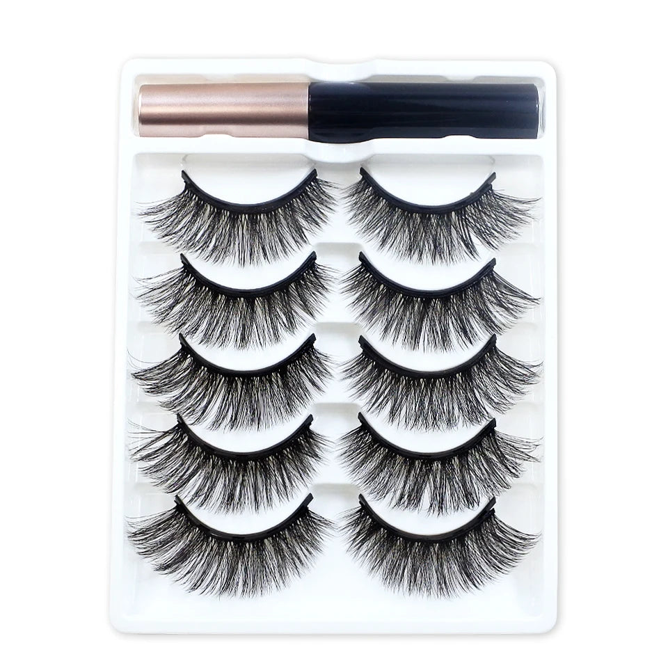 REDSIREN 5Pairs Magnetic Eyelashes With Eyeliner Reusable Thick Natural Eye Lashes New 5Piece Magnet False Eyelashes