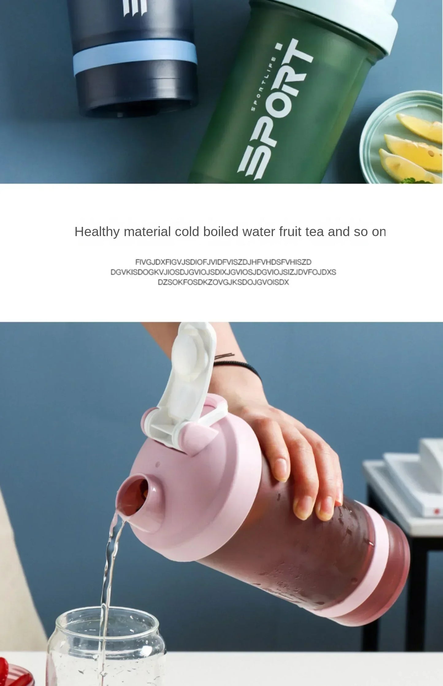 1-5PCS 500ML 3-Layer Sports Water Bottle Portable Leak-Proof Protein Shaker Cup for Outdoor Travel and Fitness Drinks