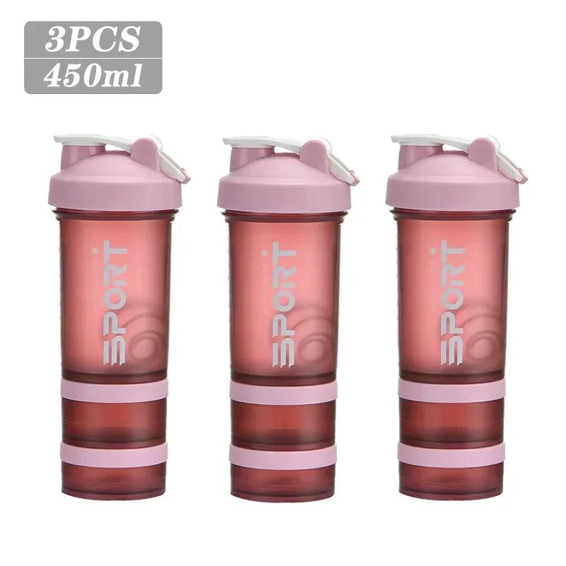 1-5PCS 500ML 3-Layer Sports Water Bottle Portable Leak-Proof Protein Shaker Cup for Outdoor Travel and Fitness Drinks