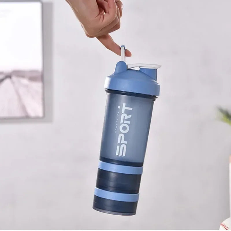 1-5PCS 500ML 3-Layer Sports Water Bottle Portable Leak-Proof Protein Shaker Cup for Outdoor Travel and Fitness Drinks