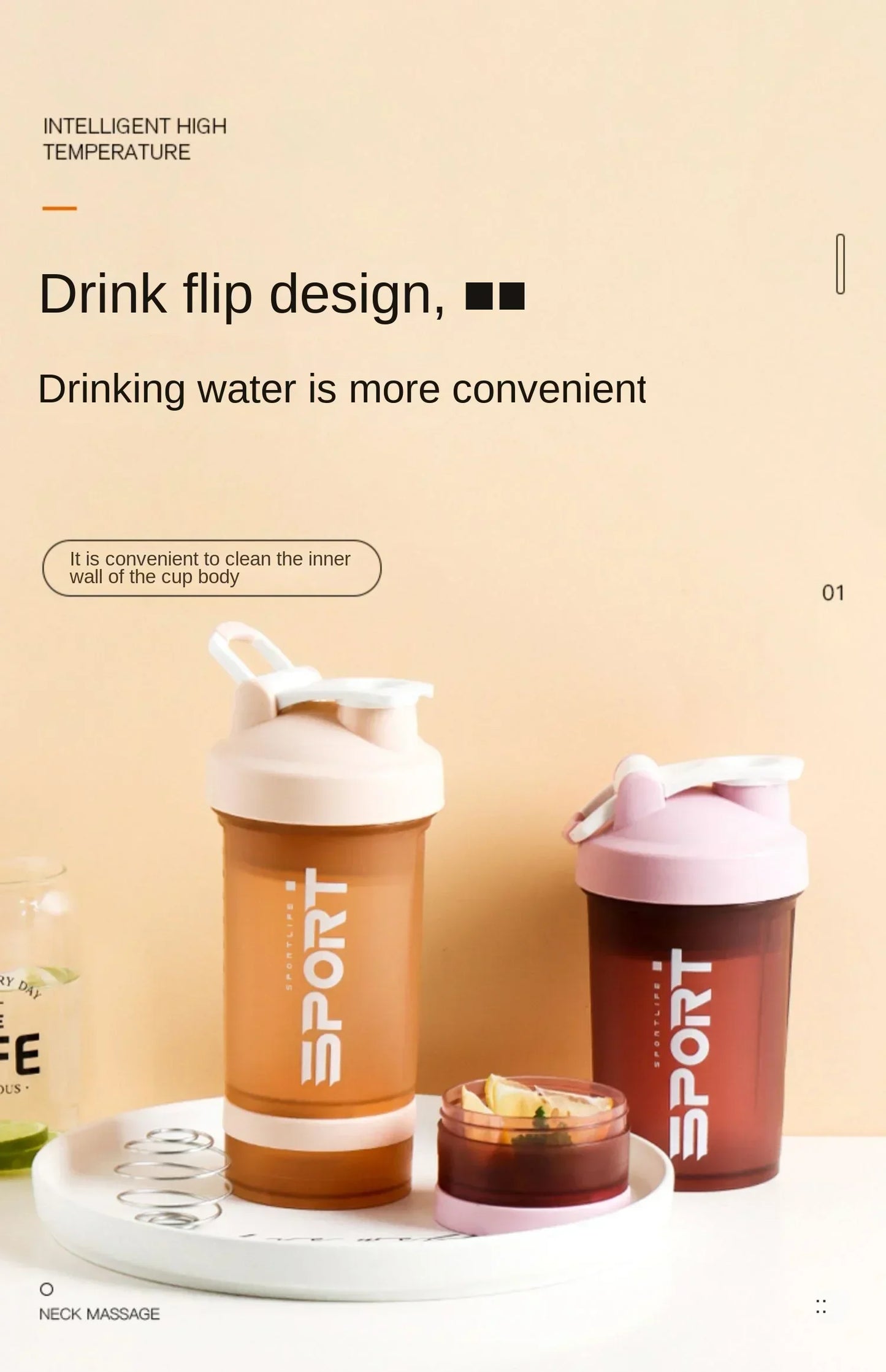 1-5PCS 500ML 3-Layer Sports Water Bottle Portable Leak-Proof Protein Shaker Cup for Outdoor Travel and Fitness Drinks