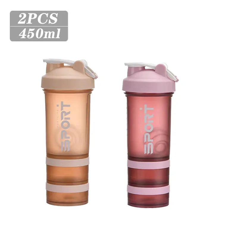 1-5PCS 500ML 3-Layer Sports Water Bottle Portable Leak-Proof Protein Shaker Cup for Outdoor Travel and Fitness Drinks