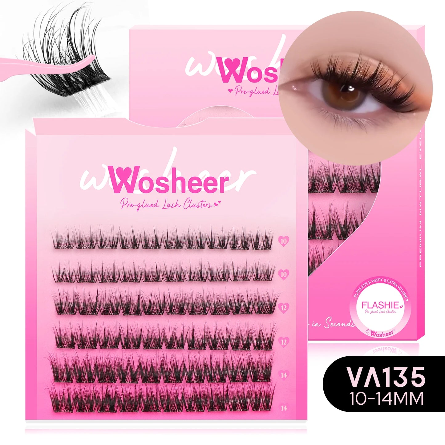 WOSHEER Self Adhesive Eyelashes Clusters Kit Lash Clusters DIY Eyelashes Pre Glued Reusable No Glue Needed No Remover No residue