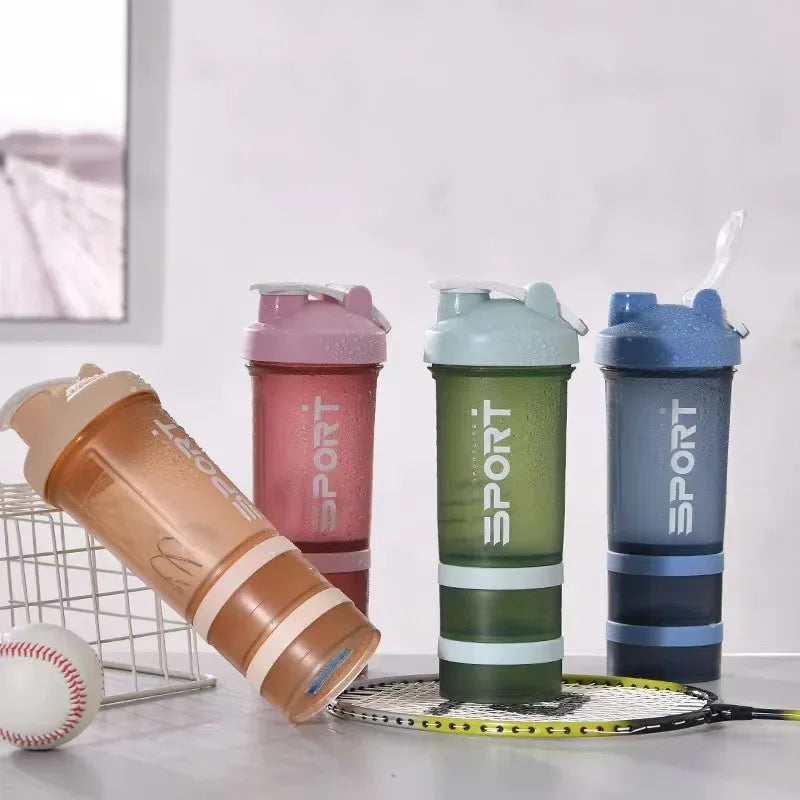 1-5PCS 500ML 3-Layer Sports Water Bottle Portable Leak-Proof Protein Shaker Cup for Outdoor Travel and Fitness Drinks