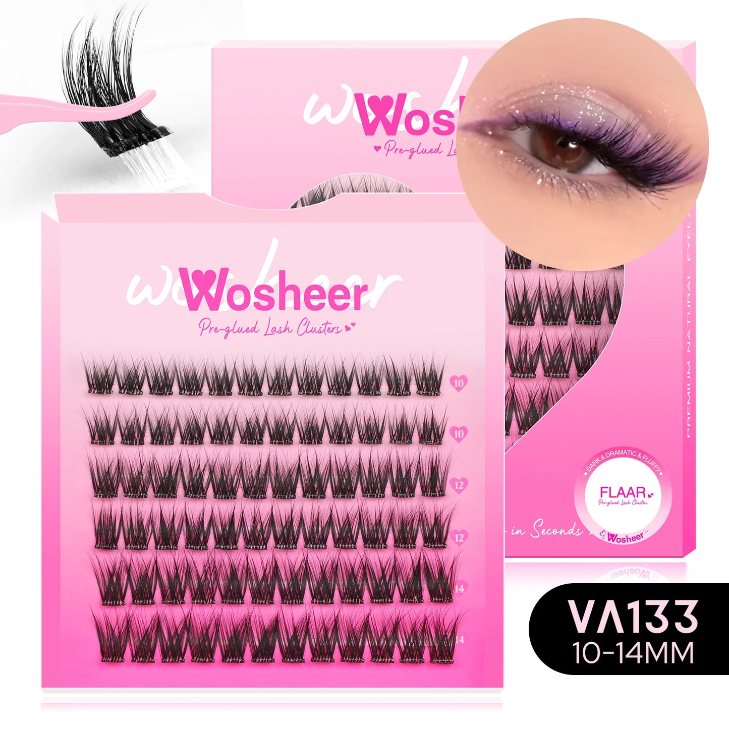 WOSHEER Self Adhesive Eyelashes Clusters Kit Lash Clusters DIY Eyelashes Pre Glued Reusable No Glue Needed No Remover No residue
