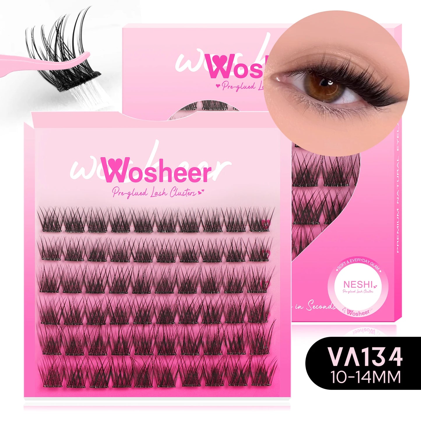 WOSHEER Self Adhesive Eyelashes Clusters Kit Lash Clusters DIY Eyelashes Pre Glued Reusable No Glue Needed No Remover No residue