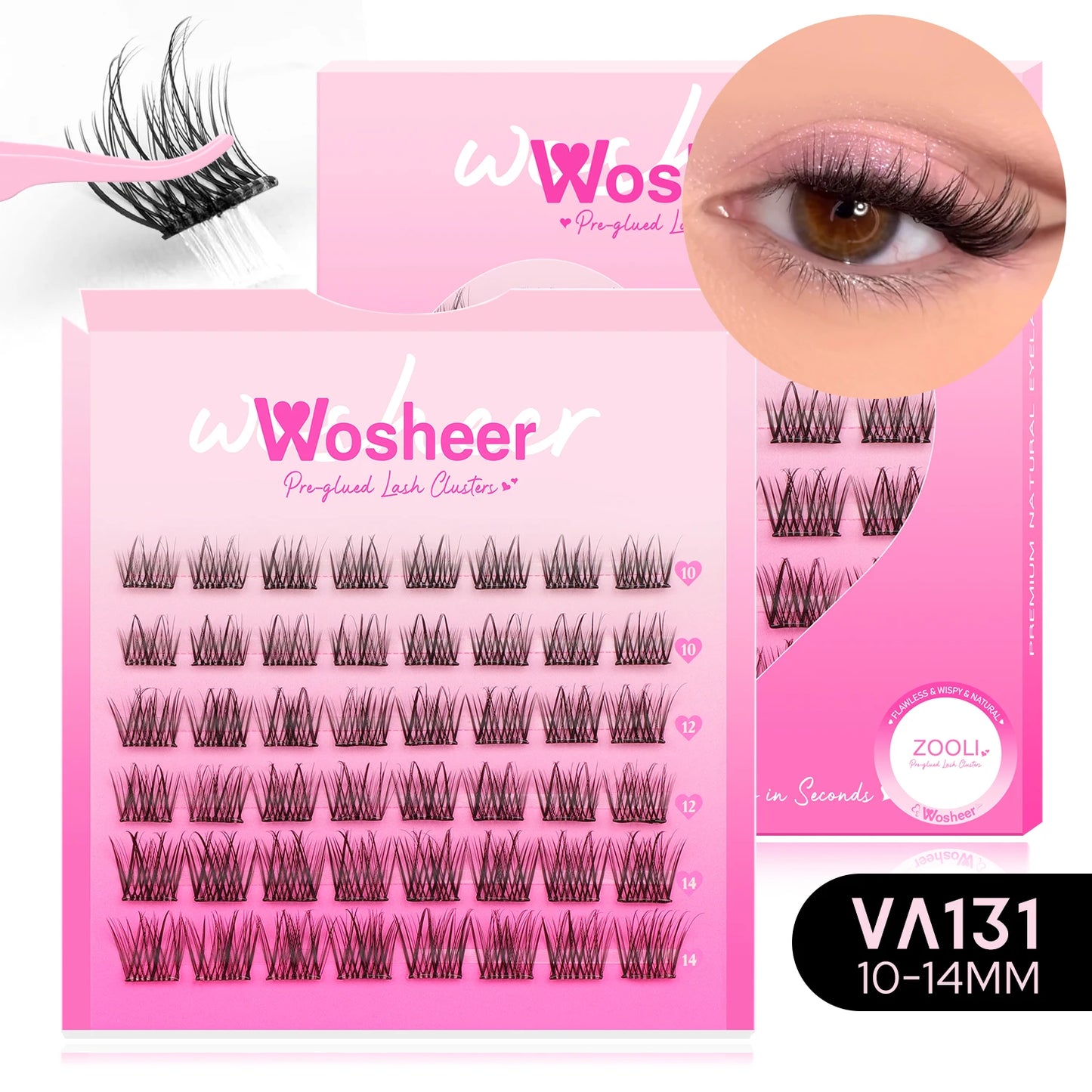 WOSHEER Self Adhesive Eyelashes Clusters Kit Lash Clusters DIY Eyelashes Pre Glued Reusable No Glue Needed No Remover No residue