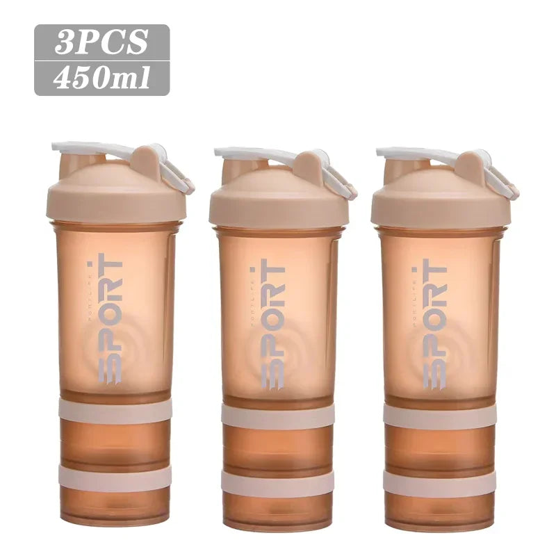 1-5PCS 500ML 3-Layer Sports Water Bottle Portable Leak-Proof Protein Shaker Cup for Outdoor Travel and Fitness Drinks