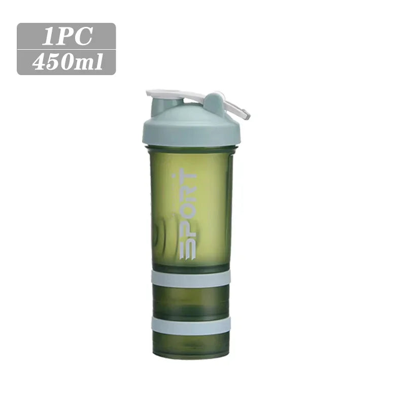 1-5PCS 500ML 3-Layer Sports Water Bottle Portable Leak-Proof Protein Shaker Cup for Outdoor Travel and Fitness Drinks