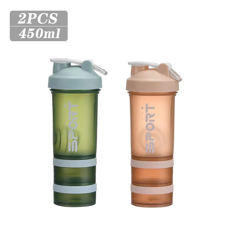 1-5PCS 500ML 3-Layer Sports Water Bottle Portable Leak-Proof Protein Shaker Cup for Outdoor Travel and Fitness Drinks