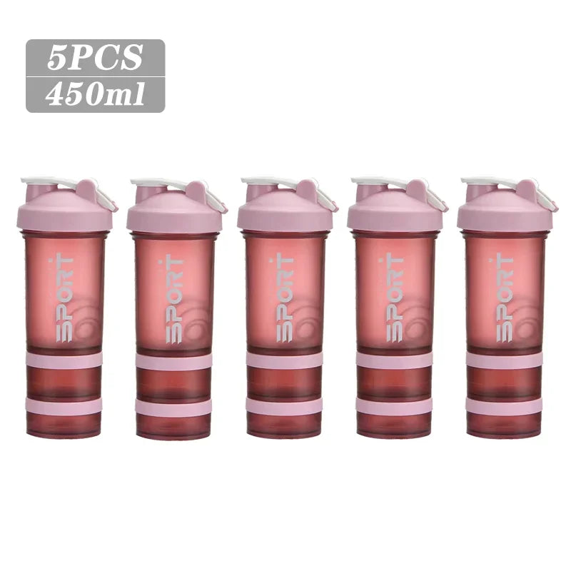 1-5PCS 500ML 3-Layer Sports Water Bottle Portable Leak-Proof Protein Shaker Cup for Outdoor Travel and Fitness Drinks