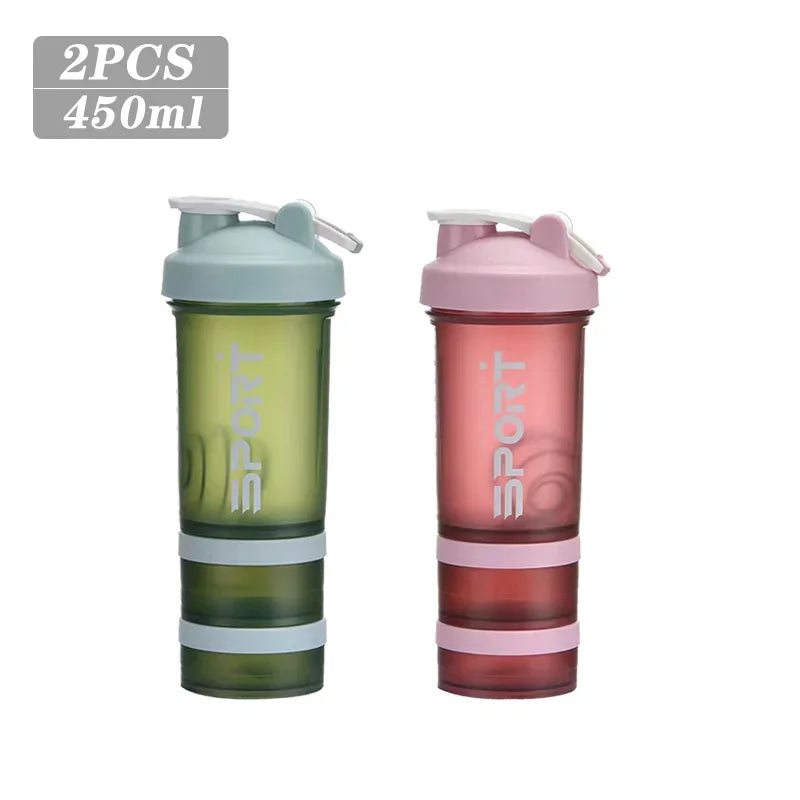 1-5PCS 500ML 3-Layer Sports Water Bottle Portable Leak-Proof Protein Shaker Cup for Outdoor Travel and Fitness Drinks